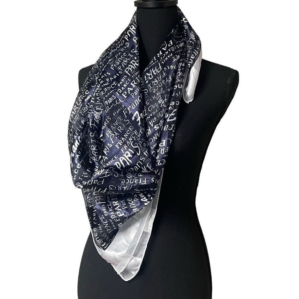 Paris France Shadow Striped Navy and White Square Scarf